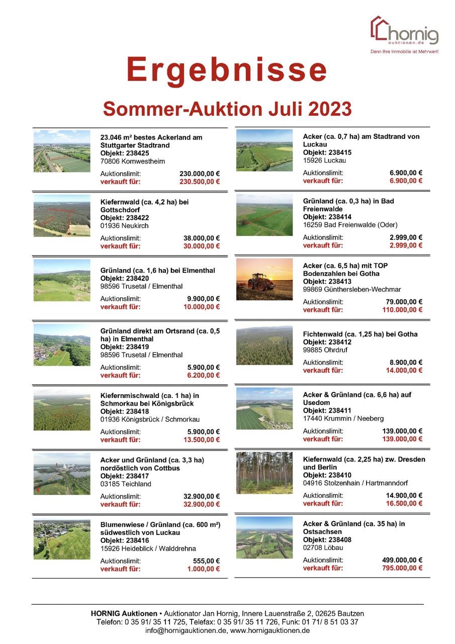 Ergebnisliste Juli-Auktion 2023
