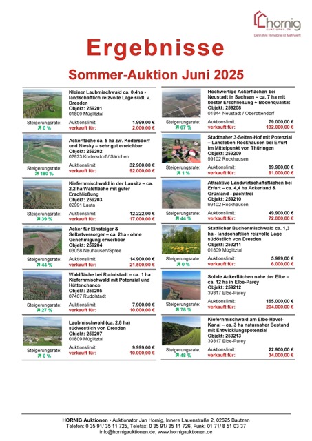 Ergebnisliste Sommer-Auktion 2025